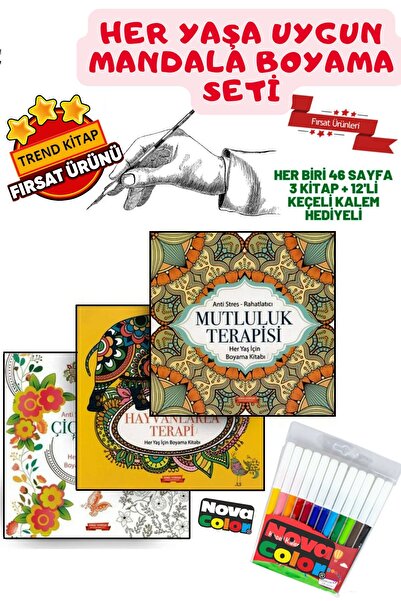 GÖNÜL YAYINCILIK HER YAŞA UYGUN MANDALA TERAPİ BOYAMA SETİ KEÇELİ KALEM HEDİYELİ