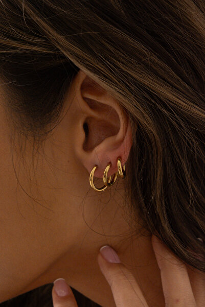 ByFlorya Jewelry Çelik Halka Küpe Kararmaz 3 Boy 1.2cm-1.4cm-1.6cm Altın Kaplama