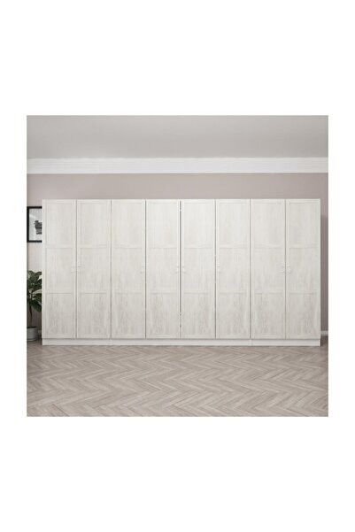 Minar Kale Country 8 Kapak 2 Çekmece Zincir Dolap - Eskitme Beyaz