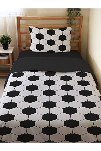 Evmila Çift Taraflı Futbol Desenli Çarşafsız Takım Tek Kişilik Nevresim Takım...