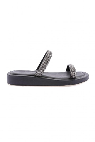 DGN Black Women's Slippers with Silver Stones - 111033108