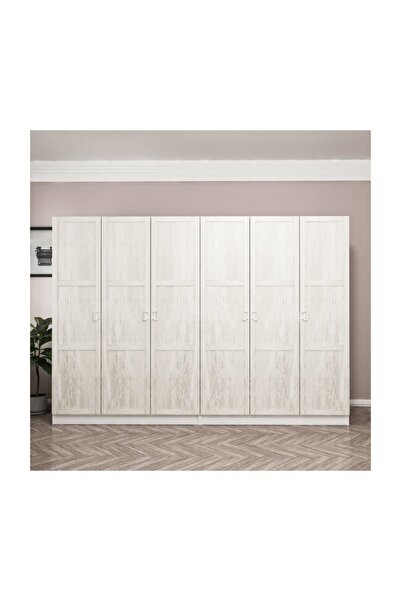 Minar Kale Country 6 Kapak 4 Çekmece Zincir Dolap - Eskitme Beyaz