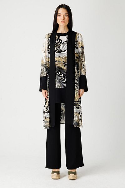 Esswaap Khaki Colored Special Patterned Kimono and Trousers Set