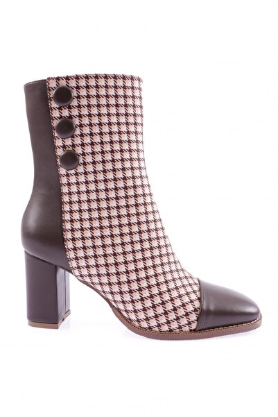 DGN Women's Blunt Toe Heeled Boots Brown Printed 2110262821
