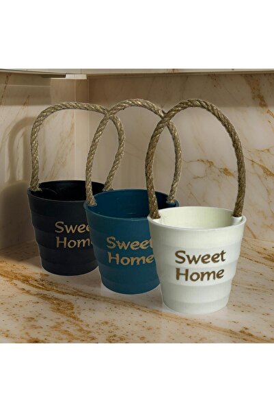 TEMMUZ HOME 3 Adet Mini Halatlı Dekoratif Saksı.