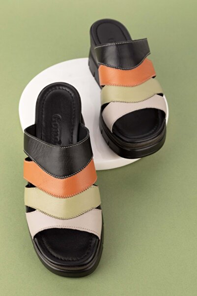 Gondol Kadın Hakiki Deri Platform Topuklu Rahat Günlük Terlik Tlh.1054