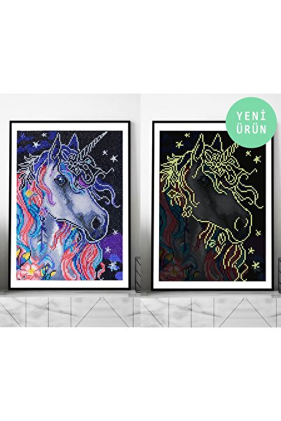 MAXİ Unicorn - Karanlıkta Parlayan Özel Taş Diamond Painting, Elmaslı Goblen ...