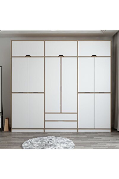 Minar Elina 6 Kapaklı Yüklüklü Dolap - Dore/Beyaz