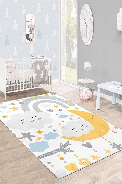 West Home Makinede Yıkanabilir Kaymaz Taban Leke Tutmaz Yıldz Temalı Bebek Ve...