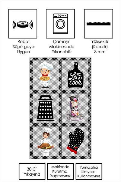 West Home Dijital Baskılı Yıkanabilir Kaymaz Taban Mutfak Halısı