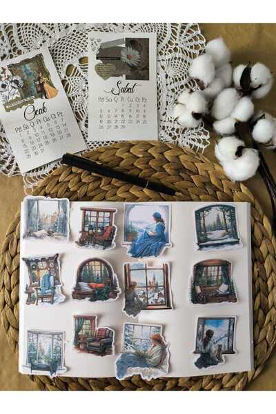 SelisCraft Kış Temalı Kışa Bakan Pencereler Tekli Etiket Seti 01 Ajanda Planl...