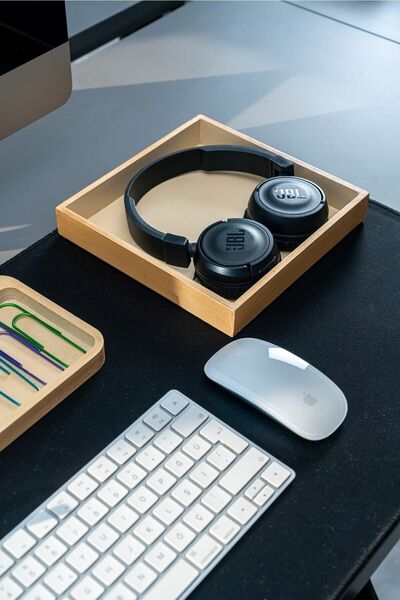 Woodsuppco Wooden Desktop Organizer - Pen Holder and Headphone Stand, Desktop Organizer, Office Gift
