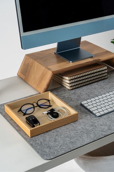 Woodsuppco Wooden Desktop Organizer - Pen Holder and Headphone Stand, Desktop Organizer, Office Gift