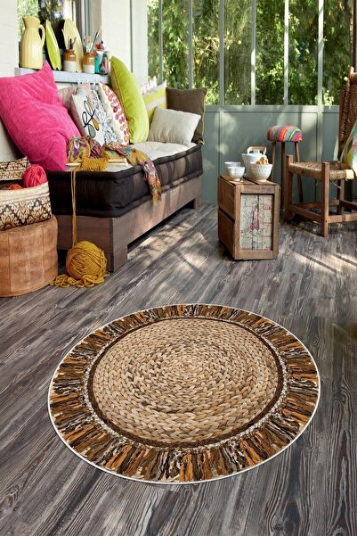 West Home Dijital Baskı Yıkanabilir Kaymaz Taban Yuvarlak Dekoratif Halı