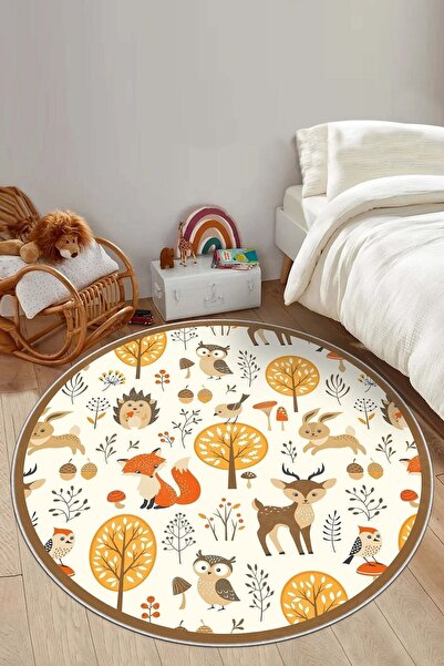 West Home Makinede Yıkanabilir Kaymaz Taban Leke Tutmaz Yuvarlak Çocuk Halısı...