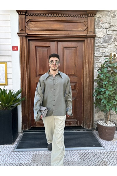 Pastelist. Kimono kol özel tasarım erkek saten organze gömlek