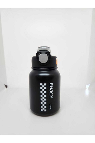 Shotay Chess ST-8150 600ml Black Steel Thermos Flask with Straw - Use Without Straw