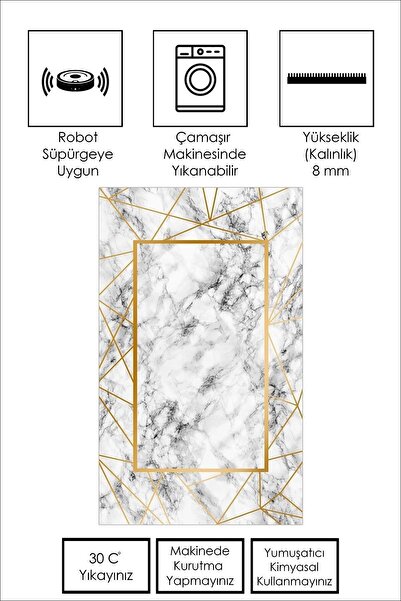 West Home Dijital Baskı Yıkanabilir Kaymaz Taban Gold Salon Halısı Mutfak Halısı Yolluk