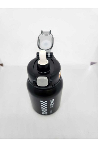 Shotay Chess ST-8150 600ml Black Steel Thermos Flask with Straw - Use Without Straw