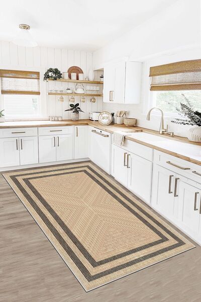 West Home Makinede Yıkanabilir Kaymaz Taban Leke Tutmaz Bej Salon Halısı Mutfak Halısı ve Balkon Halısı