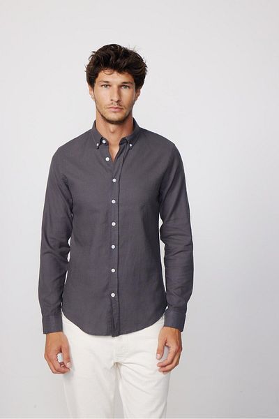 Tudors Pánská košile Slim Fit Slim Fit s dlouhým rukávem, 100% bavlna, textura, límec s knoflíky
