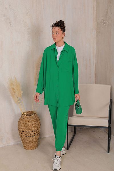 Melike Tatar Green Dubai Crepe Shirt Set 32-6133