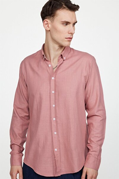 Tudors Brick Colored Men's Slim Fit Shirt - Long Sleeve, 100% Cotton, Buttoned Collar