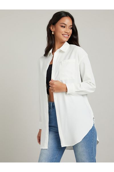 Styli Button Through Oversized Longline Shirt