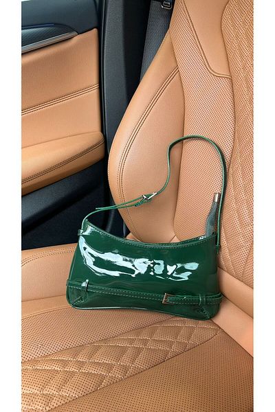 Çantacımstore Green Women's Patent Leather Baguette Bag