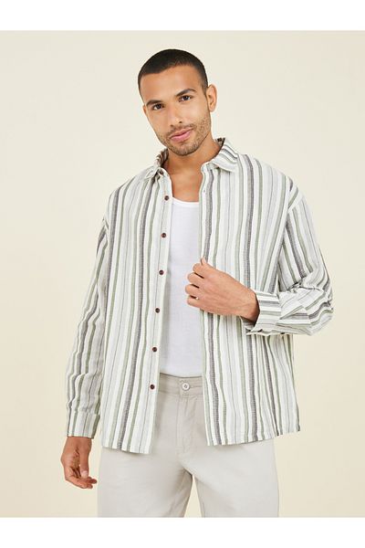 Styli Premium Cotton Striped Oversized Woven Shirt