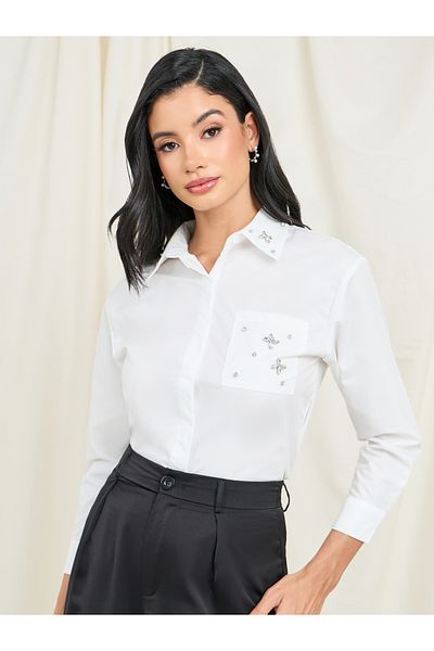 Styli Embellished Detail Button Front Shirt