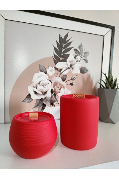 SillageCandle Afrodizyak Kokulu Dekoratif %100 Soya Wax Beton Kırmızı Mum 2'l...