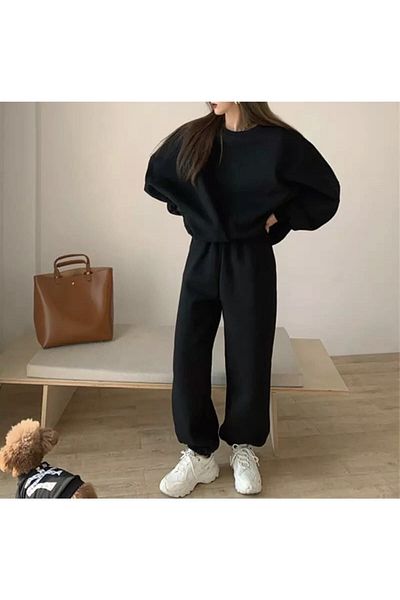 TURLUHAN Γυναικεία αθλητική φόρμα Winter Oversize με στρογγυλή λαιμόκοψη Loose Street Style