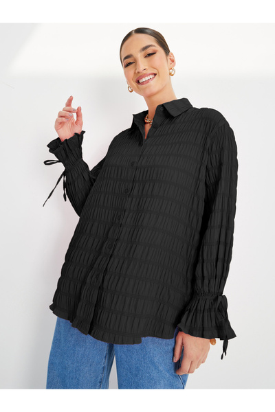 Styli قميص طويل منسوج وكبير الحجم مزود بأزرار