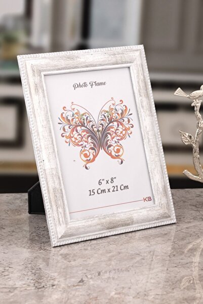Seniste Berlin Glass Picture Frame White Antique With Adjustable Legs - Can Be Hanged on the Wall 15x21 Cm