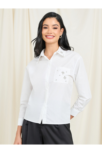 Styli Embellished Detail Button Front Shirt