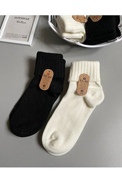 elze socks Yün, Burun Dikişsiz, Kıvrık  Bot Çorabı 2'li