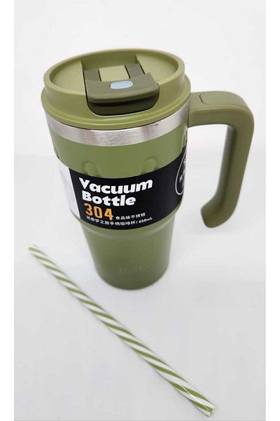 Shotay Green Handle Mug ST-8169 680ml Thermos - Use with Straw and Without Straw