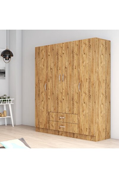 Tanmob 4 Kapılı Iki Çekmeceli Geniş Gardrop Çam - Grd0602