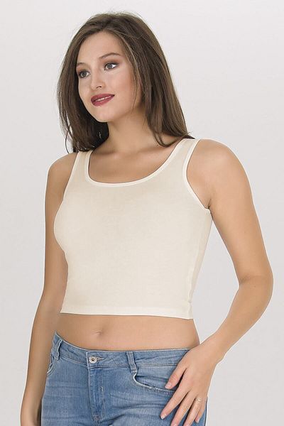 Sensu Women's Thick Straps Ecru Crop Bustier - Bst1008