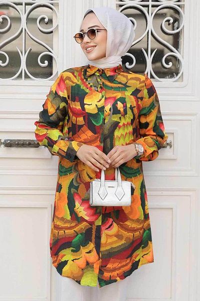 Neva Style Oil Green Hijab Tunic 11694Yy