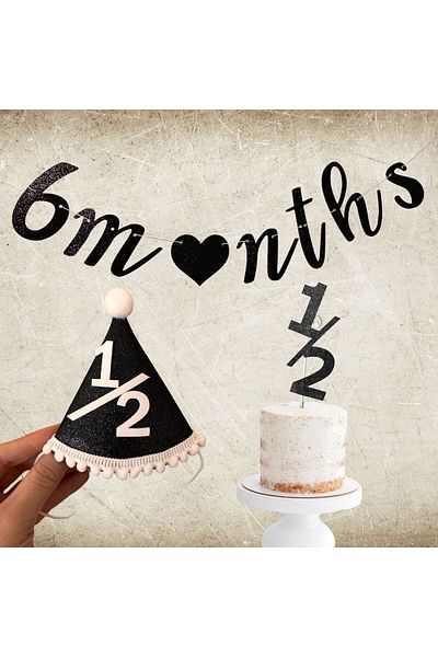 Partifabrik Set of 6 Shoes - Half Age Black Glitter Hat, Cake Decoration and Graffiti