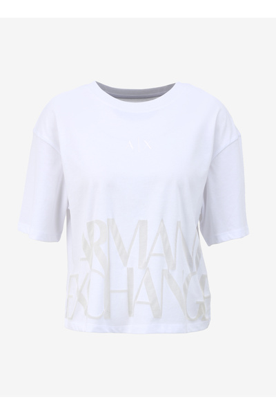 Armani Exchange Bisiklet Yaka Baskılı Beyaz Kadın T-Shirt 3DYT33