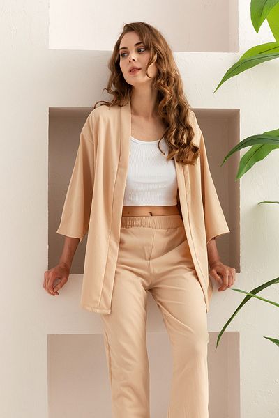 nisaNCa Set kimono cu picioare late texturate din in - Set dama de vara