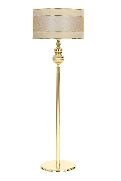 Vinner Gold Kaplama Üçlü Küre Düz Metal Tek Ayaklı Lambader Çift Gold Şeritli Mataro Vizon