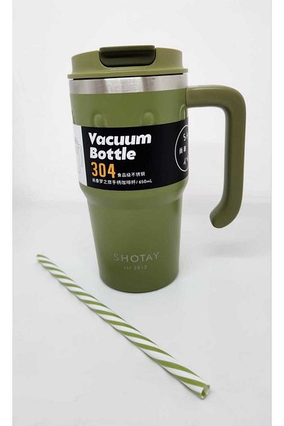 Shotay Green Handle Mug ST-8169 680ml Thermos - Use with Straw and Without Straw