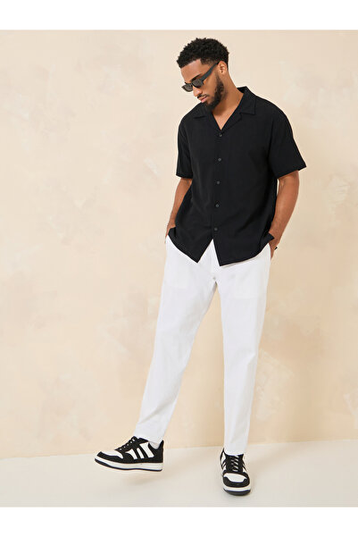 Styli Cotton Textured Resort Collar Relaxed Shirt