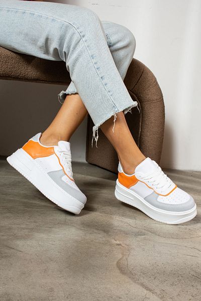 İmerShoes White Orange Sneaker - Lightweight High-Top Lace-Up Women's Sneakers 451