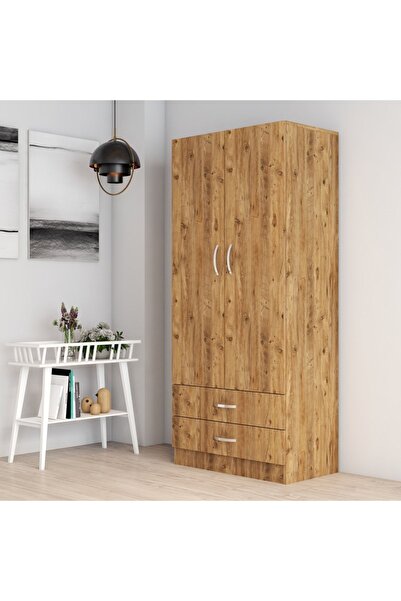 Tanmob 2 Kapılı Iki Çekmeceli Geniş Gardrop Çam - Grd0402