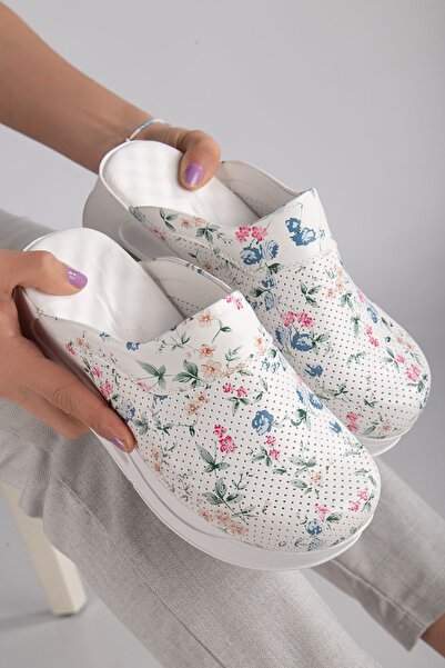 AREL MEDİKAL Flower Patterned Orthopedic Slippers Doctor Nurse Hospital Women's Slippers